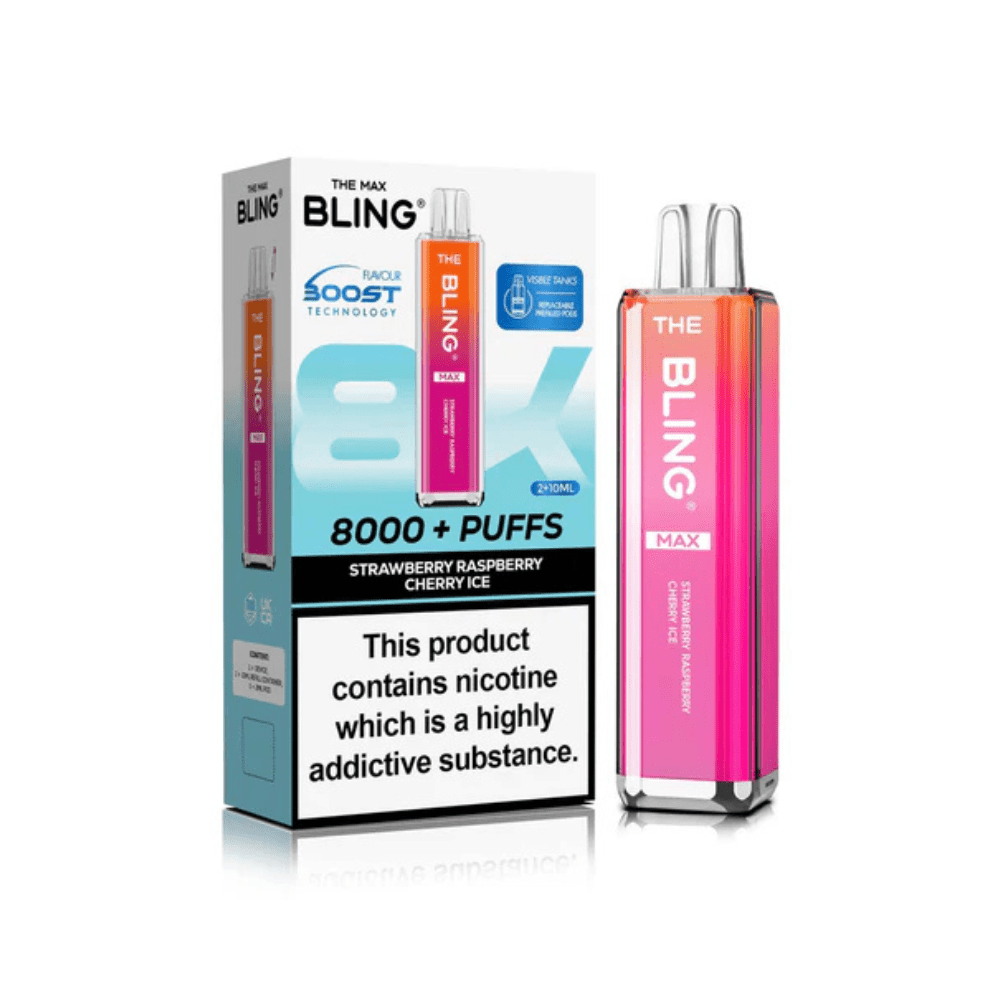 The Crystal Bling Max 8000 Prefilled Pod Kit - Eliquid Base - Strawberry Raspberry Cherry Ice