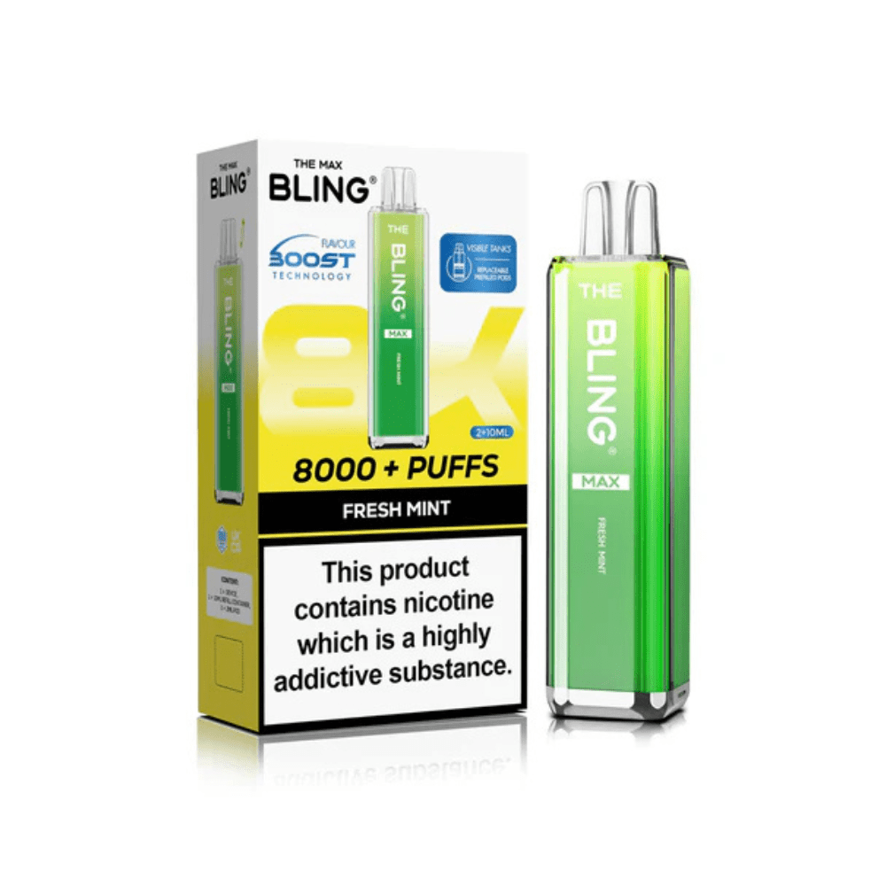 The Crystal Bling Max 8000 Prefilled Pod Kit - Eliquid Base - Fresh Mint