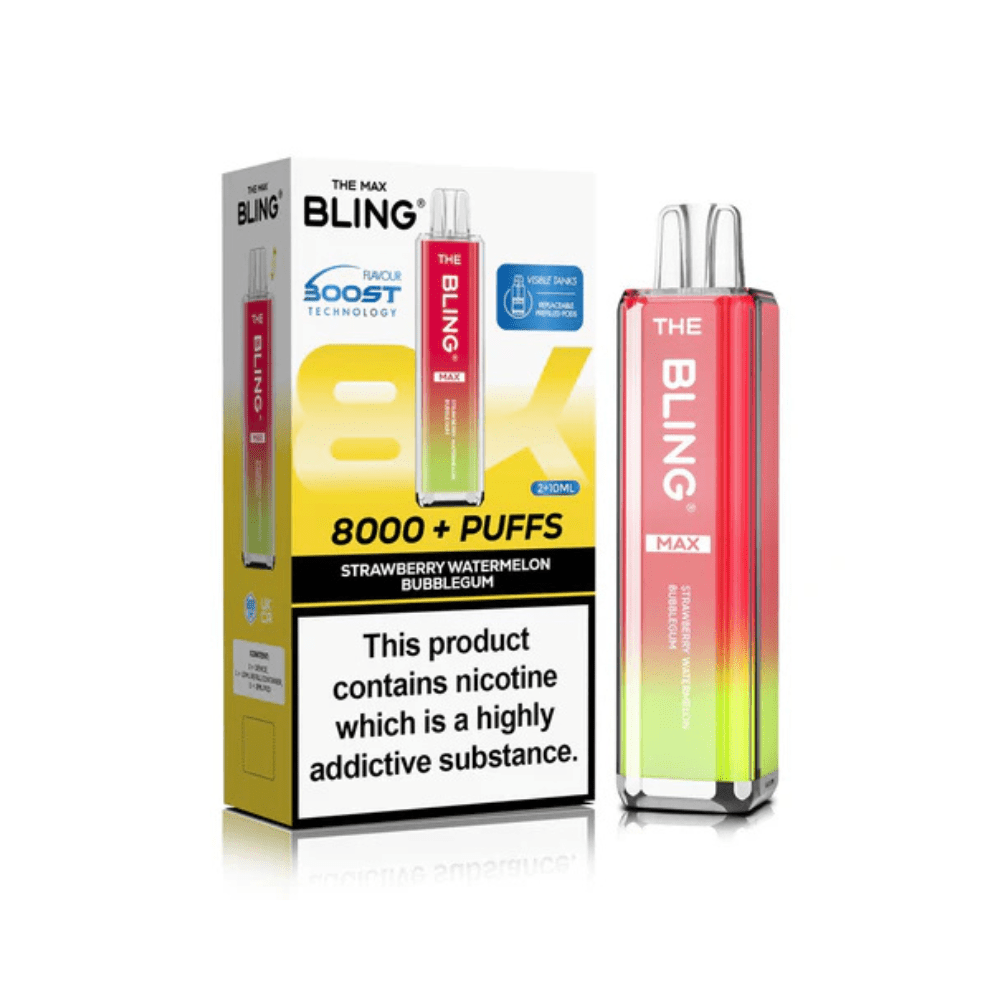 The Crystal Bling Max 8000 Prefilled Pod Kit - Eliquid Base - Strawberry Watermelon Bubblegum