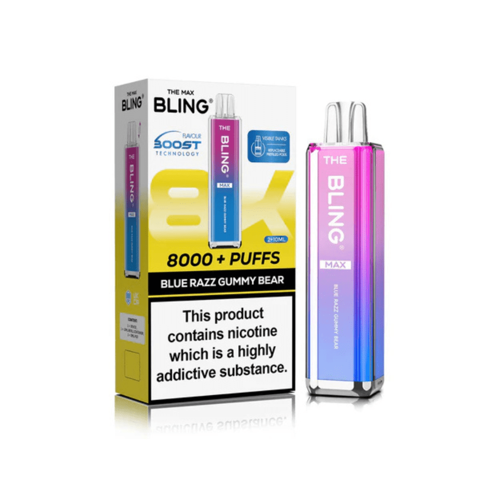 The Crystal Bling Max 8000 Prefilled Pod Kit - Eliquid Base - Blue Razz Gummy Bear