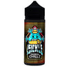 Vape juice bottle with colorful design and text on a white background
