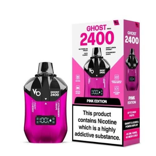 Vapes Bar Ghost 2400 Puffs 4 in 1 Disposable Vape Kit - Eliquid Base - Pink Edition