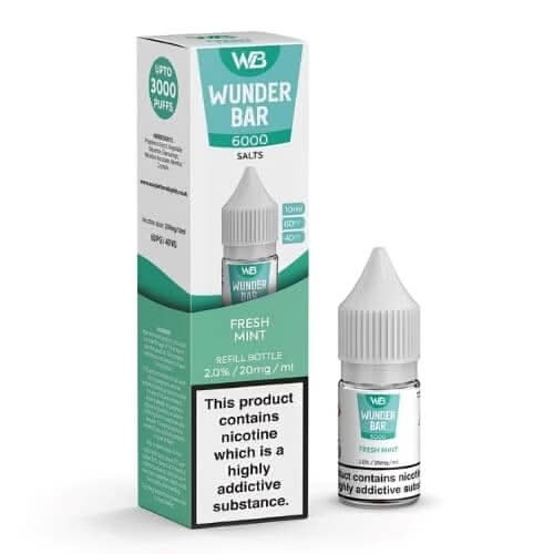 Wunder Bar 6000 Nic Salt 10ml E-Liquid  Pack of 5 ,Fresh Mint