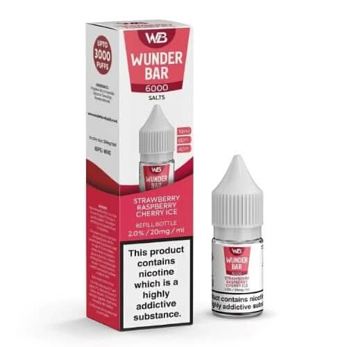 Wunder Bar 6000 Nic Salt 10ml E-Liquid  Pack of 5 ,Strawberry Raspberry Cherry Ice