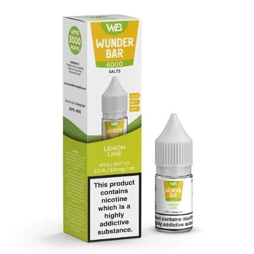 Wunder Bar 6000 Nic Salt 10ml E-Liquid  Pack of 5 ,Lemon Lime