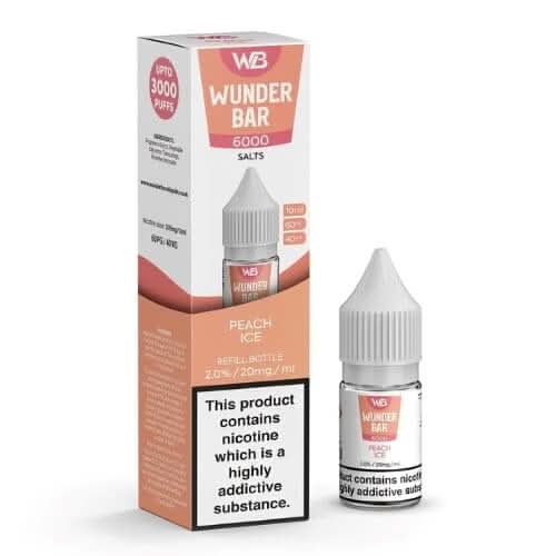 Wunder Bar 6000 Nic Salt 10ml E-Liquid  Pack of 5 , Peach Ice