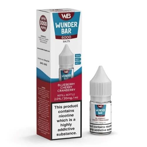 Wunder Bar 6000 Nic Salt 10ml E-Liquid  Pack of 5 ,Blueberry Cherry Cranberry