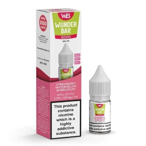 Wunder Bar 6000 Nic Salt 10ml E-Liquid  Pack of 5 , Strawberry Watermelon Bubblegum