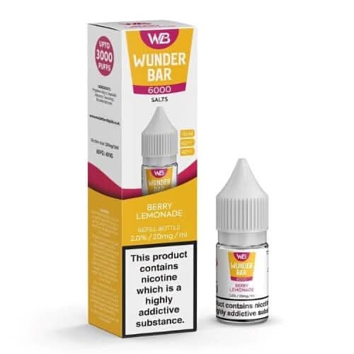 Wunder Bar 6000 Nic Salt 10ml E-Liquid  Pack of 5 , Berry Lemonade