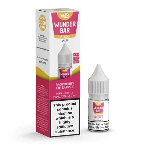 Wunder Bar 6000 Nic Salt 10ml E-Liquid  Pack of 5 , Raspberry Pineapple