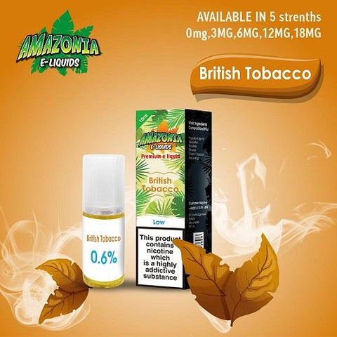 Amazonia 10ml E-Liquid 50/50 | All Flavours - Pack of 10 - Eliquid Base-British Tobacco