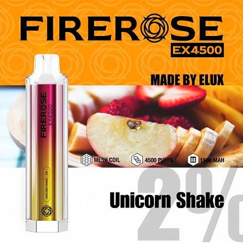 Box of 10 Elux Firerose EX4500 Disposable Vape Pod Device - Eliquid Base-Unicorn Shake