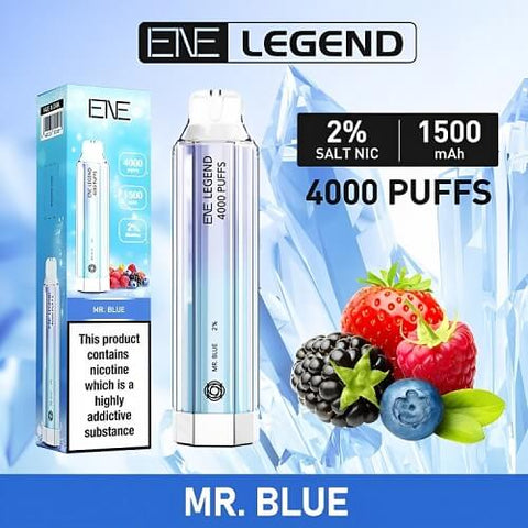 Box of 10 Ene Legend 4000 Disposable Vape Pod Device - Eliquid Base-Mr Blue