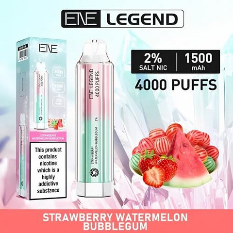 Box of 10 Ene Legend 4000 Disposable Vape Pod Device - Eliquid Base-Strawberry Watermelon Bubblegum