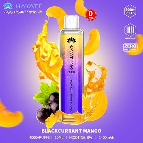 Box Of 10 Hayati Pro Max 4000+ Disposable - 0MG - Eliquid Base-Blackcurrant Mango