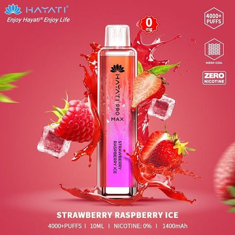 Box Of 10 Hayati Pro Max 4000+ Disposable - 0MG - Eliquid Base-Strawberry Raspberry Ice