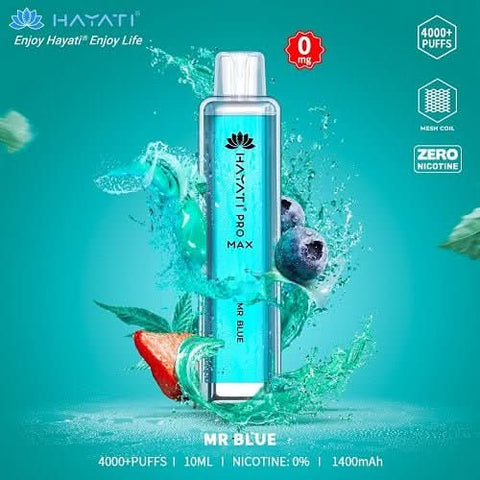 Box Of 10 Hayati Pro Max 4000+ Disposable - 0MG - Eliquid Base-Mr Blue