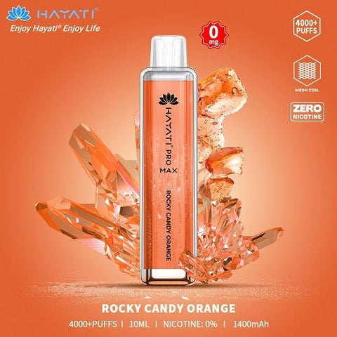 Box Of 10 Hayati Pro Max 4000+ Disposable - 0MG - Eliquid Base-Rocky Candy Orange