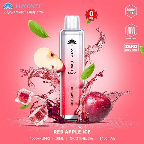 Box Of 10 Hayati Pro Max 4000+ Disposable - 0MG - Eliquid Base-Red Apple Ice