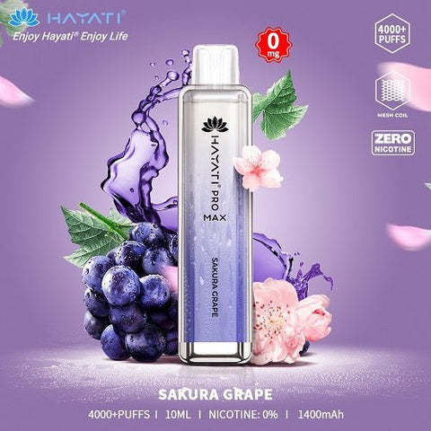 Box Of 10 Hayati Pro Max 4000+ Disposable - 0MG - Eliquid Base-Sakura Grape