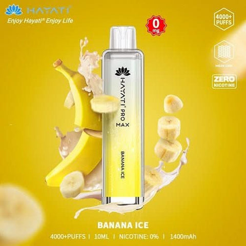 Box Of 10 Hayati Pro Max 4000+ Disposable - 0MG - Eliquid Base-Banana Ice