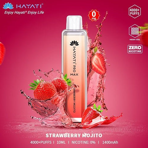 Box Of 10 Hayati Pro Max 4000+ Disposable - 0MG - Eliquid Base-Strawberry Mojito
