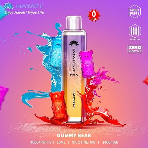 Box Of 10 Hayati Pro Max 4000+ Disposable - 0MG - Eliquid Base-Gummy Bear