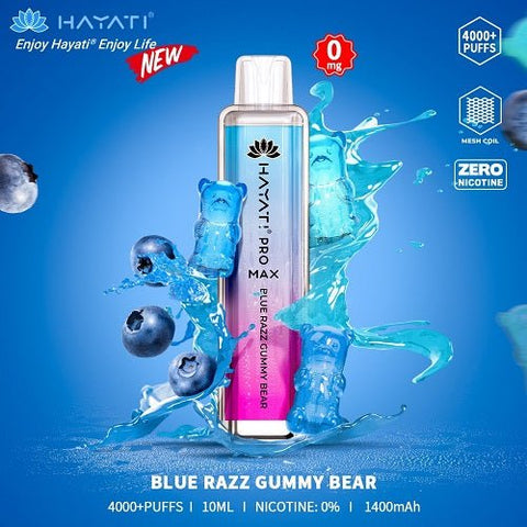 Box Of 10 Hayati Pro Max 4000+ Disposable - 0MG - Eliquid Base-Blue Razz Gummy Bear