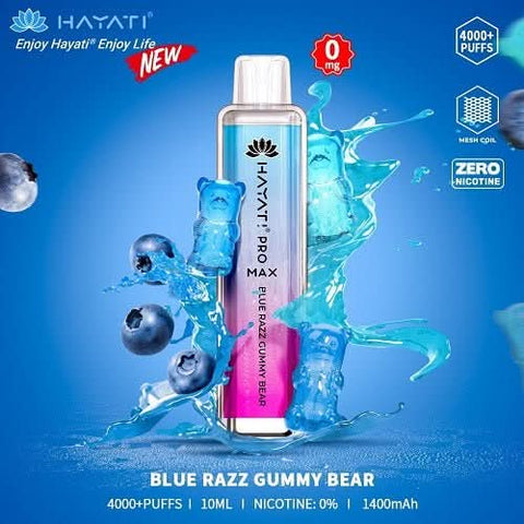 Box Of 10 Hayati Pro Max 4000+ Disposable - 0MG - Eliquid Base-Blue Razz Gummy Bear