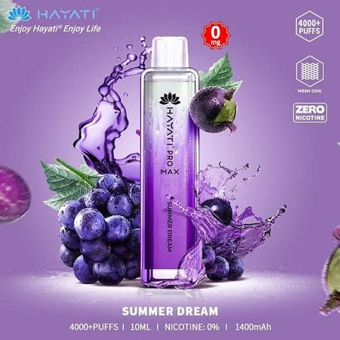 Box Of 10 Hayati Pro Max 4000+ Disposable - 0MG - Eliquid Base-Summer Dream