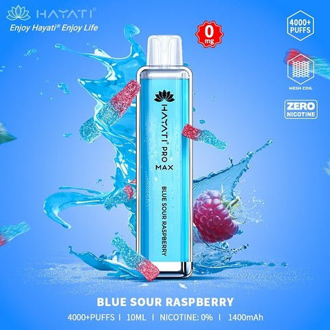 Box Of 10 Hayati Pro Max 4000+ Disposable - 0MG - Eliquid Base-Blue Sour Raspberry