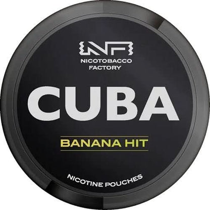 Cuba Nicotine Pouches Banana Hit in a round tin, offering a smooth banana flavour with a bold nicotine kick in a clean, tobacco-free pouch.