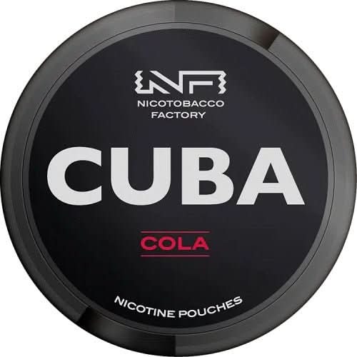 Cuba Nicotine Pouches Cola in a round tin, delivering a fizzy cola flavour with a strong nicotine hit in a clean, tobacco-free pouch format.