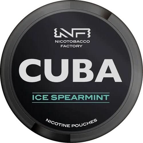 Cuba Nicotine Pouches Ice Spearmint in a round can, delivering a cool and sweet spearmint flavour with strong nicotine in a clean, tobacco-free pouch.