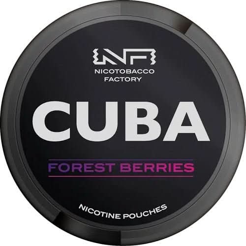 Cuba Nicotine Pouches Forest Berries Pack of 10 in a round tin, blending wild berry flavours with a strong nicotine kick in tobacco-free pouches.
