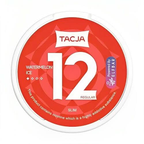 Tacja Nicopod Watermelon Ice in a round can, combining juicy watermelon flavour with an icy menthol twist and strong nicotine in a tobacco-free pouch.