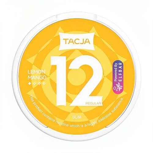 Tacja Nicopod Lemon Mango in a round can, blending zesty lemon with sweet mango flavour and strong nicotine in a smooth, tobacco-free pouch.