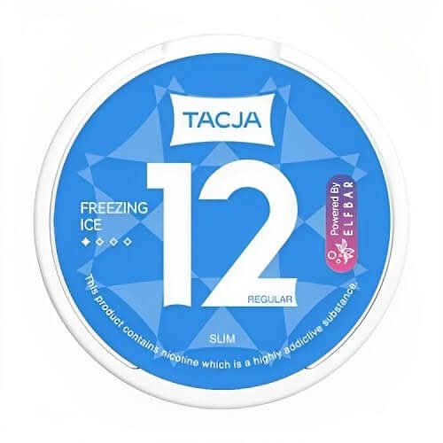 Tacja Nicopod Freezing Ice in a round tin, offering an intense menthol chill with extra-strong nicotine in a clean, tobacco-free pouch.