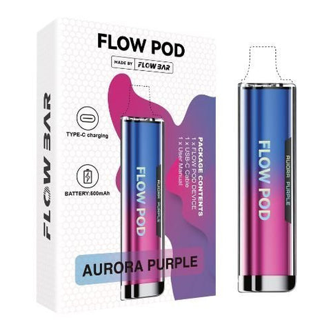 Flow Pod CP600 Pod 1 Device Kit and 3 pack of 2 Pods - Eliquid Base-Aurora Purple