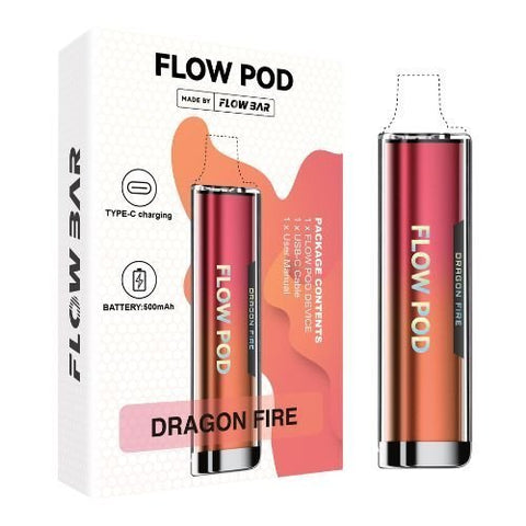 Flow Pod CP600 Pod 1 Device Kit and 3 pack of 2 Pods - Eliquid Base-Dragon Fire
