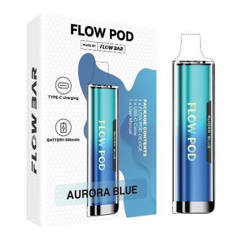 Flow Pod CP600 Pod 1 Device Kit and 3 pack of 2 Pods - Eliquid Base-Aurora Blue