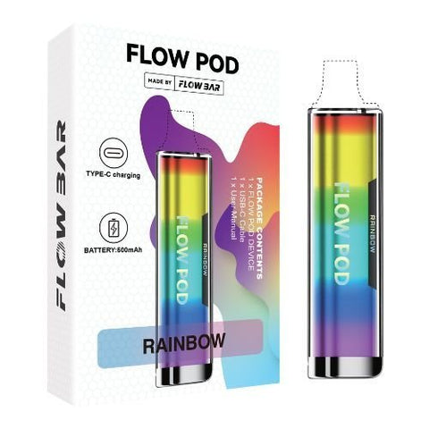 Flow Pod CP600 Pod 1 Device Kit and 3 pack of 2 Pods - Eliquid Base-Rainbow