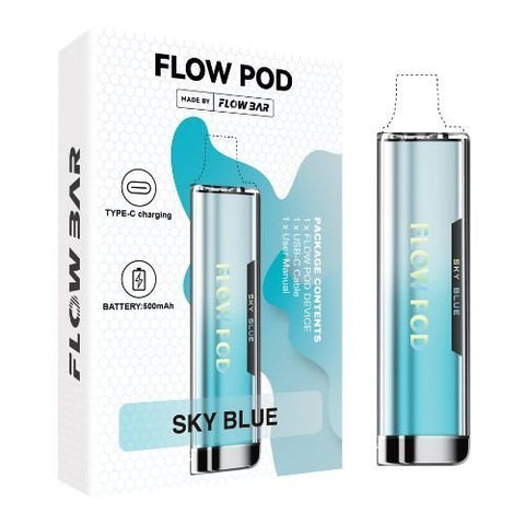 Flow Pod CP600 Pod 1 Device Kit and 3 pack of 2 Pods - Eliquid Base-Sky Blue