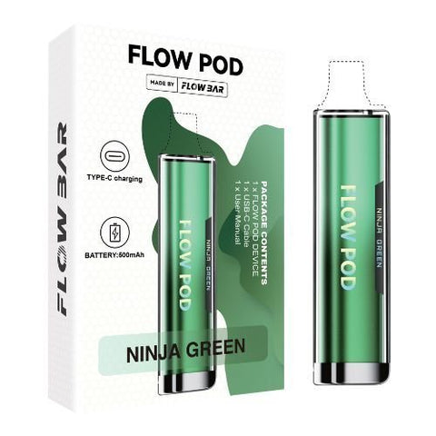 Flow Pod CP600 Pod 1 Device Kit and 3 pack of 2 Pods - Eliquid Base-Ninja Green