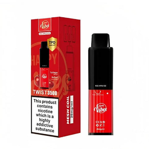 Happy Vibes Twist 3500 Disposable Device - 20MG - Eliquid Base-Red Apple Ice