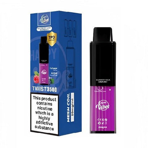 Happy Vibes Twist 3500 Disposable Device 20MG - Pack of 3 - Eliquid Base-Blueberry Sour Raspberry