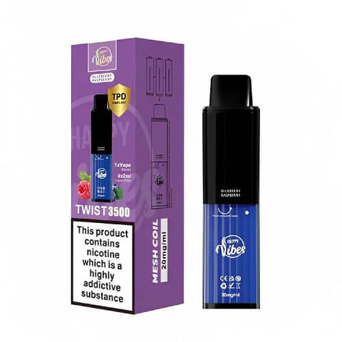 Happy Vibes Twist 3500 Disposable Device 20MG - Pack of 3 - Eliquid Base-Blueberry Raspberry