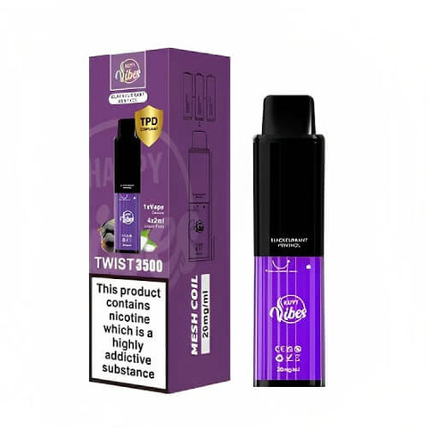 Happy Vibes Twist 3500 Disposable Device 20MG - Pack of 3 - Eliquid Base-Blackcurrant Menthol