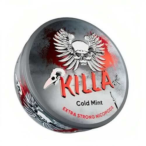 Cold Mint Killa Nicopods in a round box, providing an extra strong menthol chill with long-lasting freshness and clean nicotine delivery.