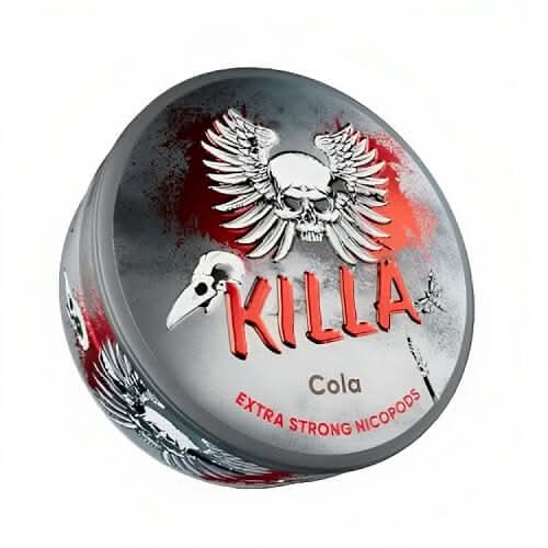 Killa Nicopods Cola in a circular container, bringing fizzy cola flavour with bold nicotine for a refreshing tobacco-free hit.
